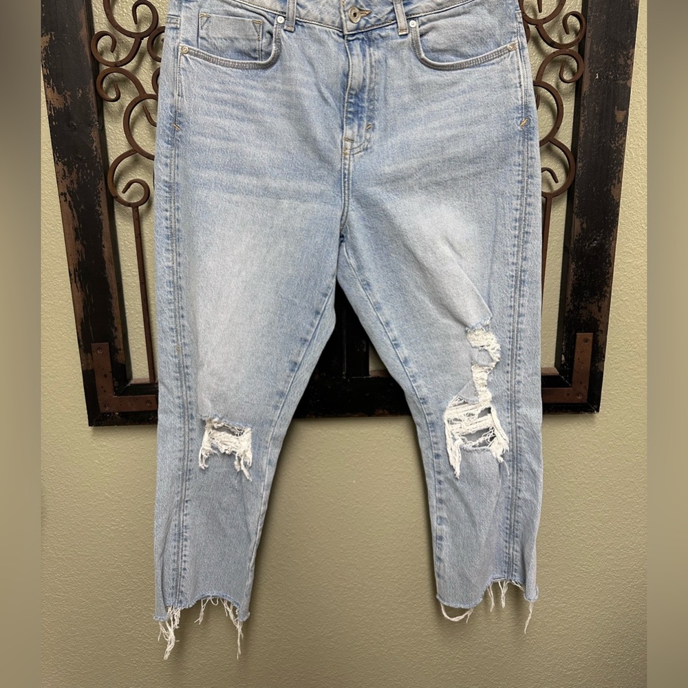 Zara distressed high waisted mom raw hem jean